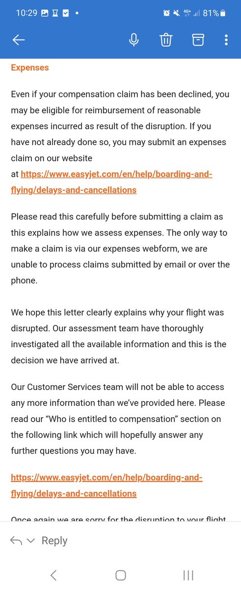 angeldelight28's tweet photo. @HanishaSethi @easyJet Morning. I did try and DM  message you. I have been declined my compensation https://t.co/z6rjJrg6XN