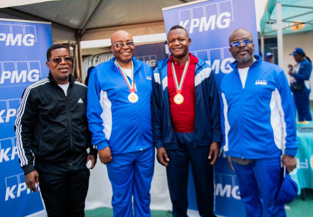 KPMGZambia's tweet photo. KPMG Partners Micheal Phiri and Cheelo Hamuwele with Minister of Youth, Sports and Arts , Hon. Elvis Nkandu and ZAA President Elias Mpondela at the 23rd Inter company.
#KPMG #IntercompanyRelay https://t.co/18n0ihzFUw