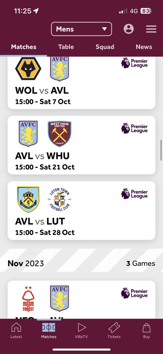 Just going through fixtures on the ASTON VILLA app but apparently we follow Burnley aswel <a href="/AVFCOfficial/">Aston Villa</a>