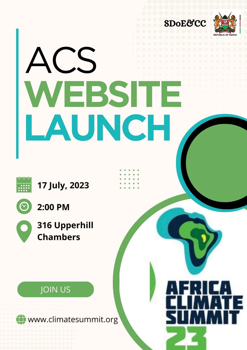 EnviClimateC_Ke's tweet photo. Join us for the official unveiling of the #AfricaClimateSummit website, social media platforms &amp; registration portal tomorrow, Monday, 17th July 2023 at  316 Upperhill Chambers from 2:00 PM. CS @HonTuya &amp; German Ambassador to Kenya H.E Sebastian Groth to preside over the event https://t.co/wJKb7jzwa3