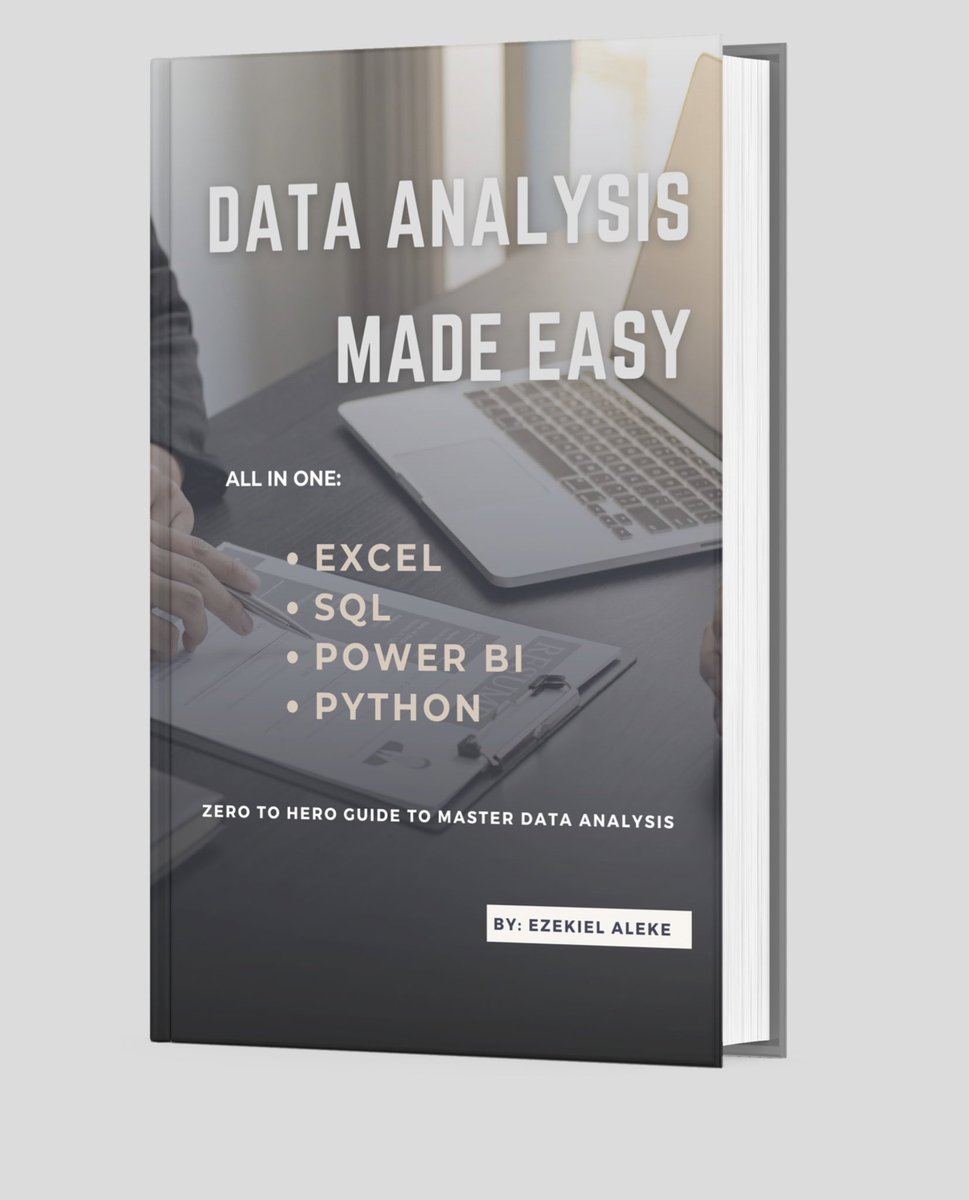 ezekiel_aleke's tweet image. Dear Data Analyst,

This is your chance to improve your DATA skills this weekend.

Get DATA ANALYSIS MADE EASY book, to improve your:

EXCEL
SQL
POWER BI
And PYTHON skill today

Get it NOW: selar.co/bpr5

And join our telegram community to stay ahead of the curve.