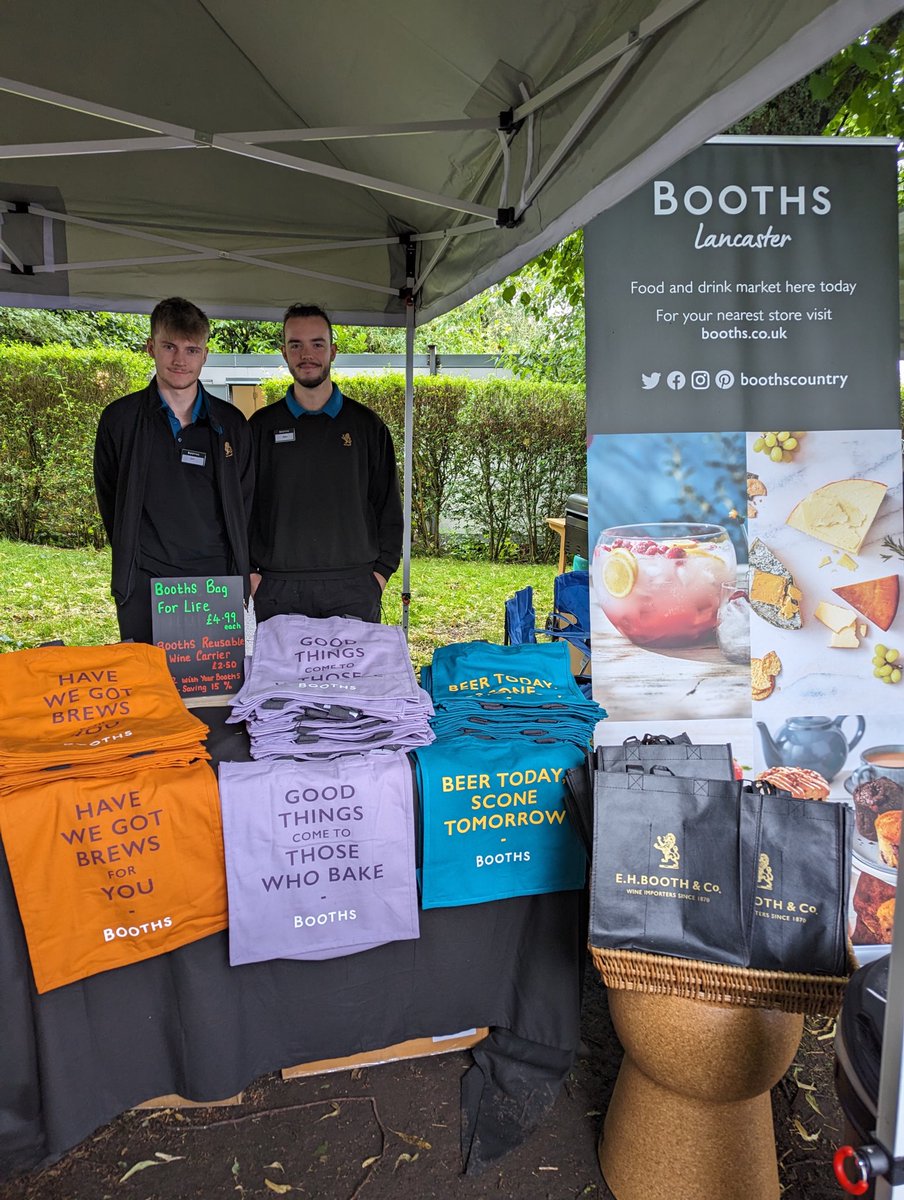 BoothsCountry's tweet photo. Our food market at Lancaster has lots to offer! There’s Emma with strawberries and cream, alongside Alex and Joel with a Booths bag stall 🛍️ https://t.co/OOhhZdIuay