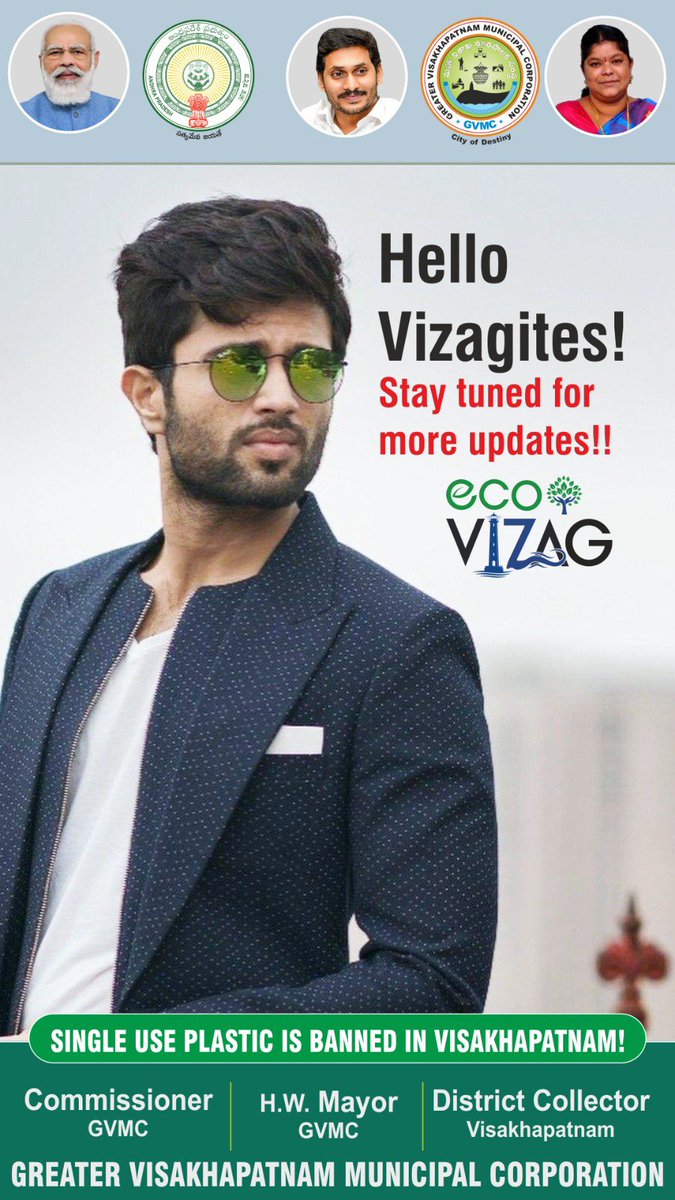 GVMC_VISAKHA's tweet photo. Stay tuned to know more about Vijay Deverakonda views on Visakhapatnam.

#SwachhSurvekshan2023 
#SwachhSurvekshan2023Visakhapatnam 
#VisakhaSwachhSankalpam 
#VizagSaysNotoPlastic 
#EcoVizag 
#ISupportEcoVizag 
#RRR4LIFE 
#IndiaVsGarbage 
#ChooseLiFE 
#CitizenFeedback 
@AndhraPradeshCM 
@TheDeverakonda 
@AudimulapSuresh 
@GHVKumariMayor 
@CDMA_Municipal 
@SwachhBharatGov 
@SwachhaAndhra 
@SwachSurvekshan 
@swachhbharat 
@MoHUA_India 
@AmritMahotsav 
@pibvijayawada