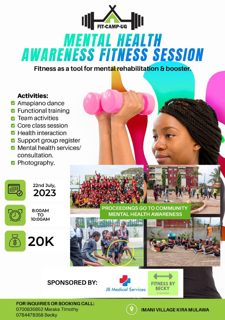 fitcampug's tweet photo. @DouglasLwangaUg *MENTAL HEALTH FITNESS PROGRAM*

Join us for this fitness program that helps better lives with amazing activities like team building, amapiano dance, zumba, aerobics, workouts, Health and Nutrition talks etc

We promise to give you a wonderful experience ✨ 
Contact 0770731277 https://t.co/5TE3BjYzHx