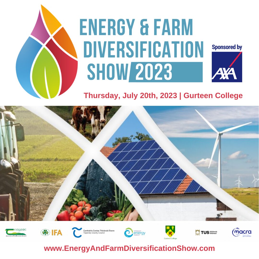 .@EnergyinAgri takes place on Thursday, 20 July in @GurteenCollege . It is a must-see event for farmers and landowners who are forward-thinking and looking to reduce energy consumption and increase the production of renewable energy on their farms & land. bit.ly/432qCnv