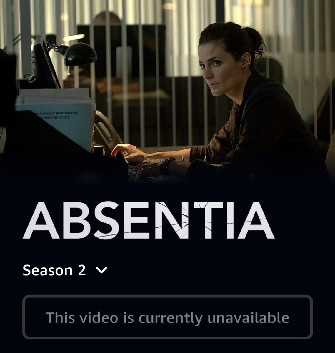 Hey <a href="/PrimeVideo/">Prime Video</a> <a href="/SPTV/">Sony Pictures Television 📺</a> <a href="/SonyPictures/">Sony Pictures</a> can you please return #Absentia Season 2 to Prime Video? Season 2 of a 3 season series is missing. Thank you! <a href="/AbsentiaSeries/">Absentia</a> #StanaKatic