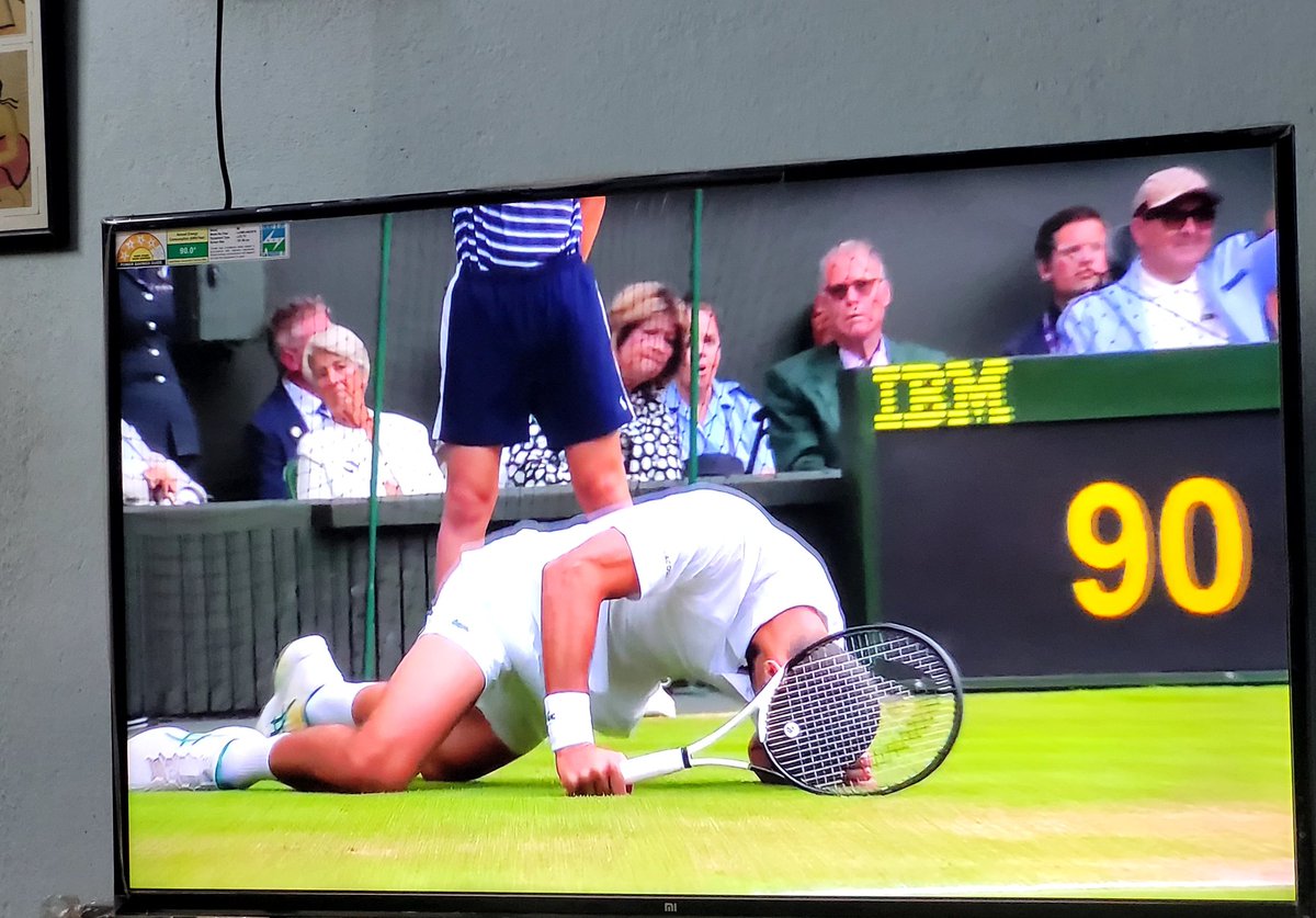 tmajumder's tweet photo. Can he comeback from this fall  #Djokovic # #wimbledon2023 https://t.co/8zZlkANW7n