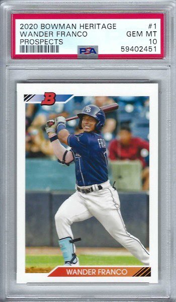 Very_Cool_Cards's tweet photo. #GIVEAWAY #FREE 
Want this 2020 Bowman Heritage Prospects Wander Franco graded @PSAcard 10?

To Enter:
1.  Follow me if you don't already.
2.  Retweet (so I can shamelessly get more followers).

Drawing will be July 25th.
#TradingCards #TheHobby @RaysBaseball https://t.co/yDqMHLYYtT