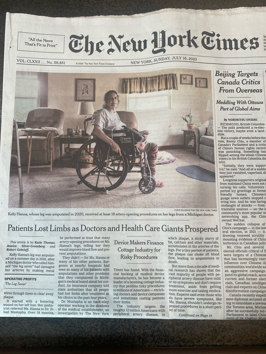 Front page Sunday @nytimes - doesn't get much bigger than this. #Approrpriateness in the treatment of #claudication is finally getting the public attention it deserves. 👏 @jbsgreenberg @katie_thomas @gebeloffnyt Follow below for a short #Tweetorial on the #CMS data behind this