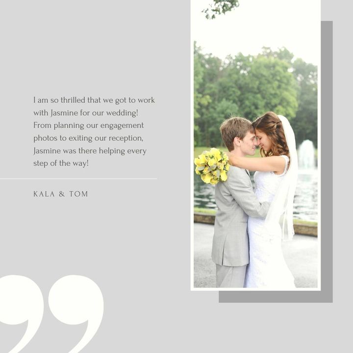 norrisjasmine's tweet photo. "I am so thrilled that we got to work with Jasmine for our wedding!  From planning our engagement photos to exiting our reception, Jasmine was there helping every step of the way!"- Kala &amp; Tom https://t.co/GOIQ5rGSdo