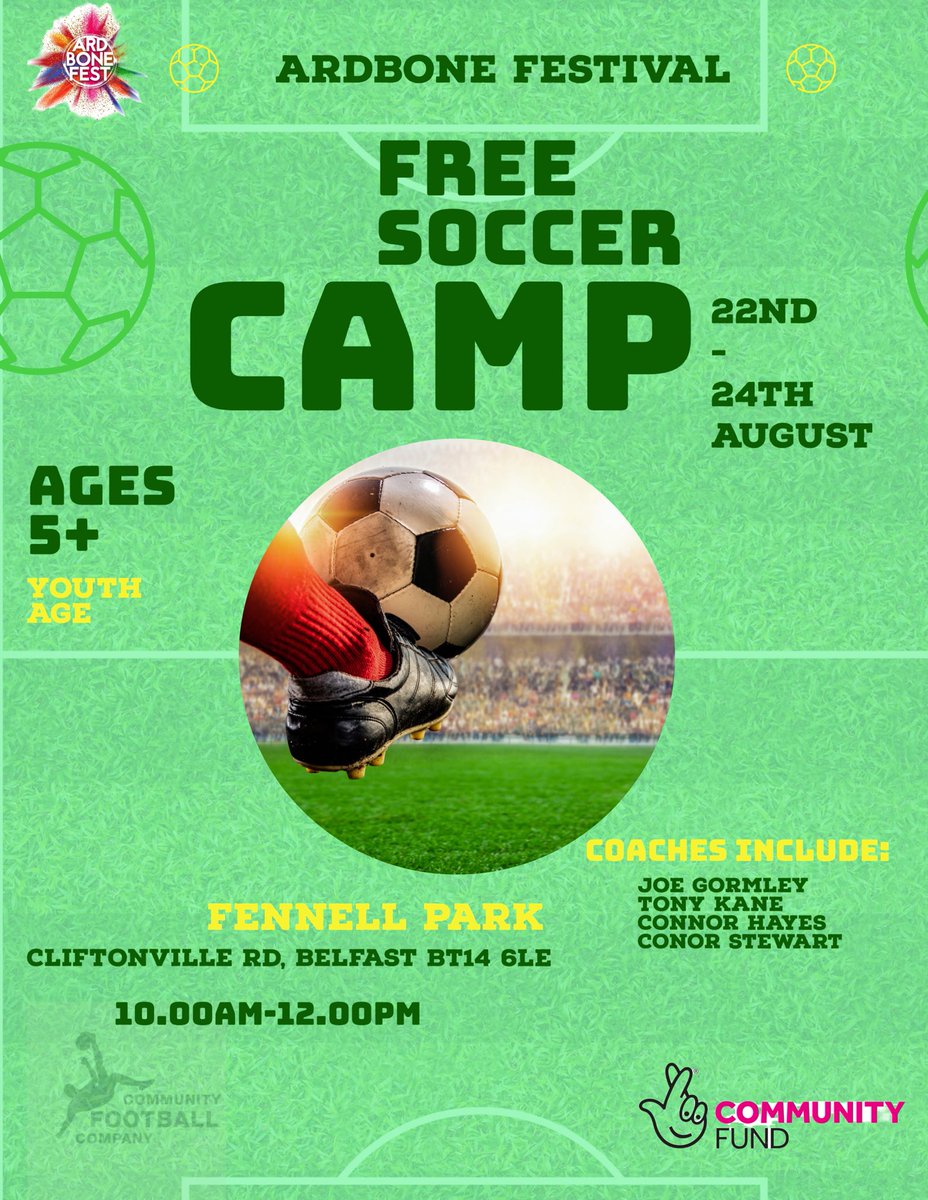 Our very popular Free Soccer Camp returns again this year. Providing free coaching for all young people. This is always an enjoyable experience for the kids. It’s a 3 day camp which starts on Tuesday 22nd August. ⚽️ A massive thanks to @TNLComFundNI for supporting this camp.