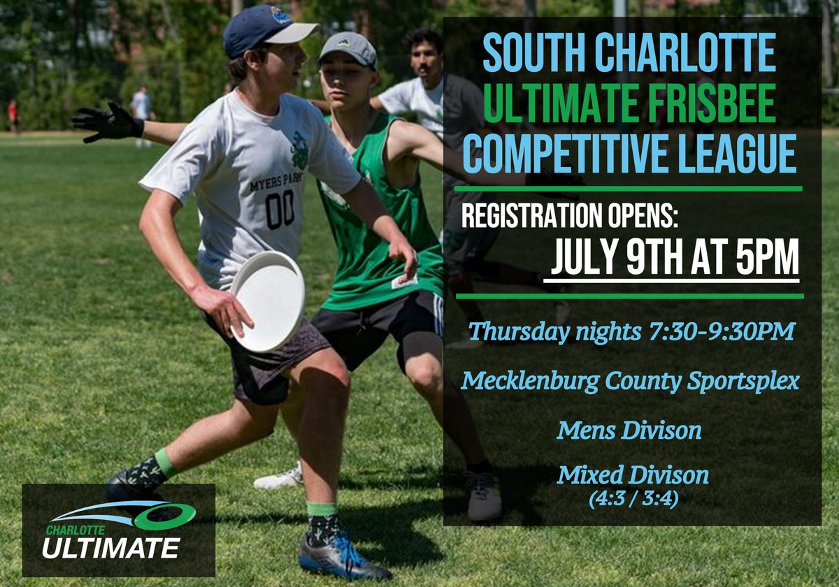The window for male matching players to sign up for the mixed division lottery of the South CLT competitive league ends today at 5:00pm!