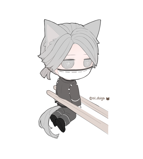 1boy animal ears grey hair male focus chibi solo tail  illustration images