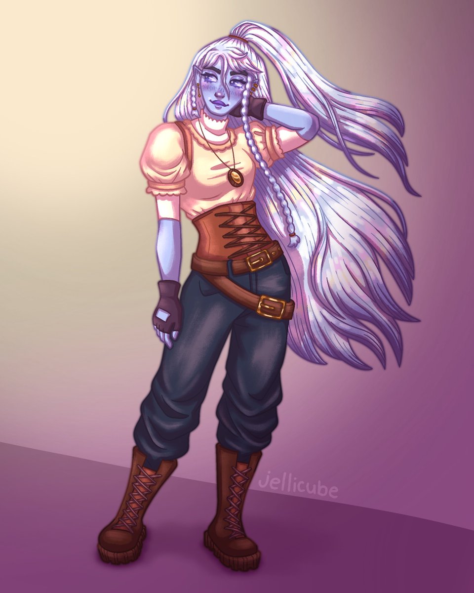 here's an #artfight attack of @atmeosphere's character atmeos!! i always find genasi so fun and her design is so cool!! love her hair~ 💨🌪️☺️ #artfight2023 #artfightvampires #artfightattack #dndcharacter