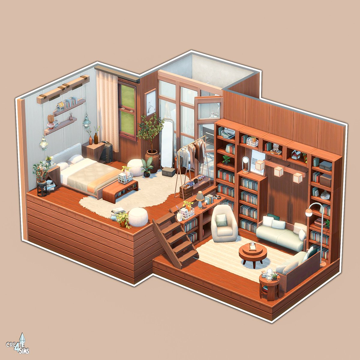Cozy Brown Loft || no CC 
I decorated again a dollhouse using the #booknook kit! 
I love it so much 📚
#TheSims4 #Sims4 @EA