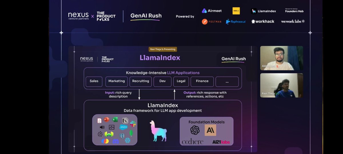 ViNay37bv's tweet image. Just wrapped up an amazing session on #llamada_index organized by the incredible team at  @TheProductfolks  So grateful for the insightful discussions from @ravithejads  
#GenAI
#LearnWithTPF
