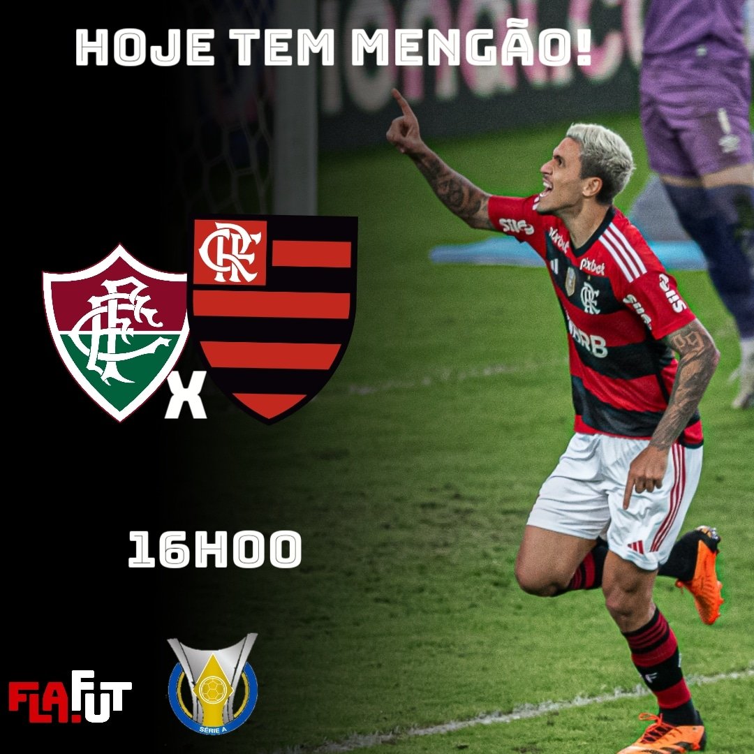 GrupoFLAFUT's tweet photo. HOJE TEM MENGÃO NO BRASILEIRÃO!
Às 16h, o Mais Querido enfrenta o Fluminense, no Maracanã! Vamos com tudo em busca dos três pontos!
#FLAxFLU
#VamosFlamengo
#FLAFUT https://t.co/1WOvcInxgL