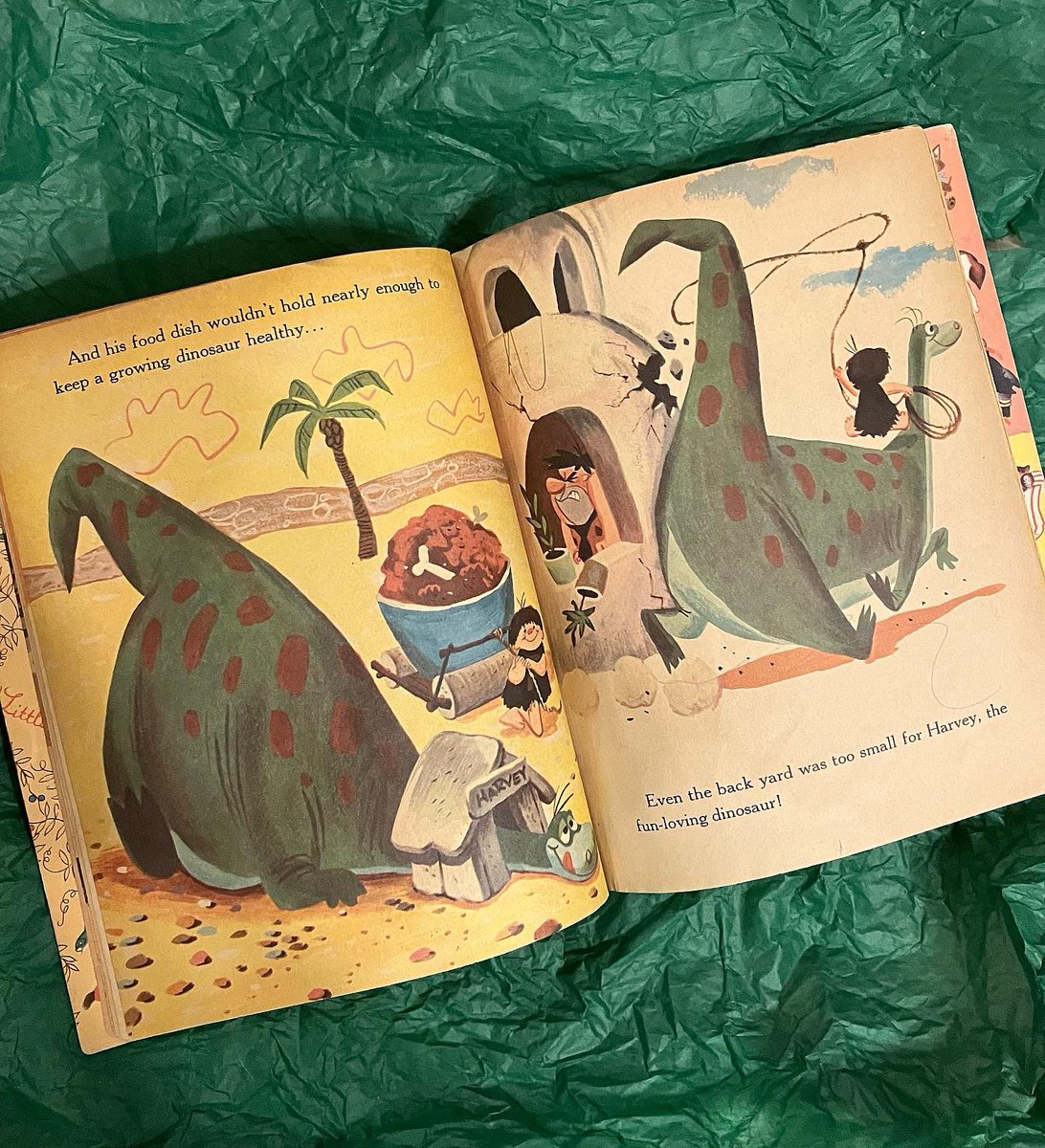 My aunt found me a copy of this classic #LittleGoldenBook from #TheFlintstones !
The cover is in rough condition, but the book itself is really nice!  It seems Harvey the pet dinosaur ate Freddy Jr and the trauma causes Fred and Wilma to never speak of him again!
#HannaBarbera