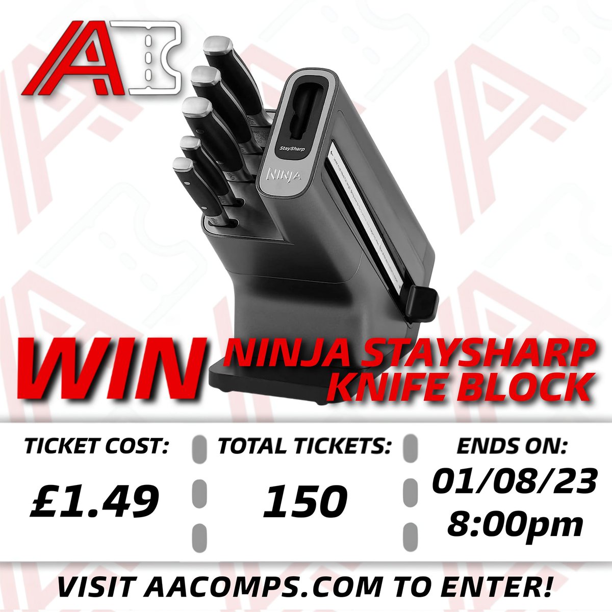 AA_Comps's tweet photo. NEW: Win a Ninja StaySharp Knife Block!
Tickets are available at just £1.49 each with Only 150 available! Visit https://t.co/L2FzXyz11n to get your tickets!
#winningmadeeasy #win #ukcompetition #ninja #cooking https://t.co/G6lNbuG5ur