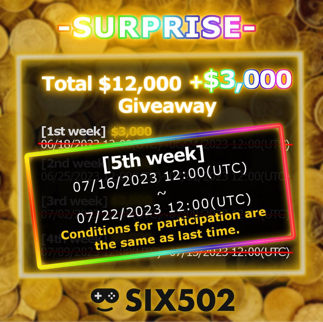 ⚠️SURPRISE⚠️
🎀Additional Giveaway🎀
5th Week Giveaway⏰start!

Due to popular demand, we are holding our 5th Giveaway!
We are pleased to announce that we have added $3,000 for a total of 🎉$15,000 Giveaway⤴️⤴️⤴️

📌Mission（5th task）
Complete the task as it is the same task as