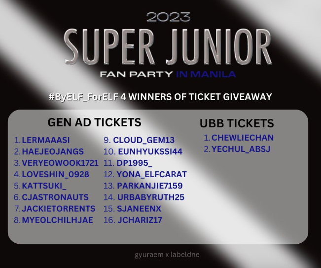 gyuraem's tweet photo. Congrats to the 18 winners of #ByELF_ForELF 4 💙 (coincidentally to celebrate SJ's 18th birthday this year 🥳)
Winners were picked via wheel of names then @labeldne & I verified if they followed ALL the mechanics stated in the poster. Thank you ELF donors for making this happen! https://t.co/cEbmFnsPdP