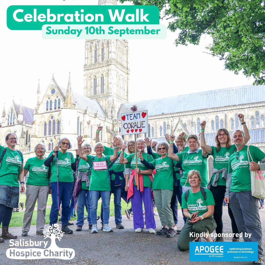 Celebrate the life of someone special at this year's Celebration Walk on Sunday 10th September 💚

Walk alongside some amazing people in your local community and help raise vital funds for  Salisbury Hospice. 💙

✨ Kindly sponsored by Apogee Corporation 
#Salisbury #WalkWithUs