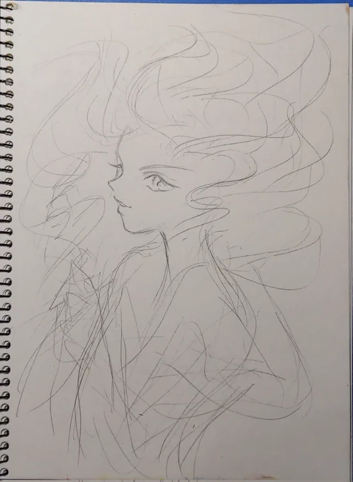 ラフ→線画 (ラフの時の顔が一番よかった説💧) #線画