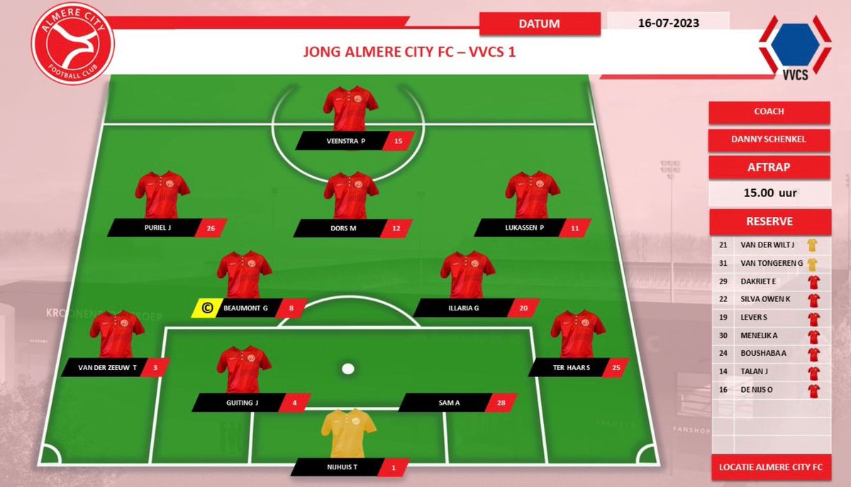 AlmereCityFC's tweet image. ⚔ | Jong Almere City FC trapt om 15 uur met onderstaande opstelling af tegen Team VVCS, in de tweede wedstrijd van de voorbereiding op de Tweede Divisie ⤵️

#jalvvcs
