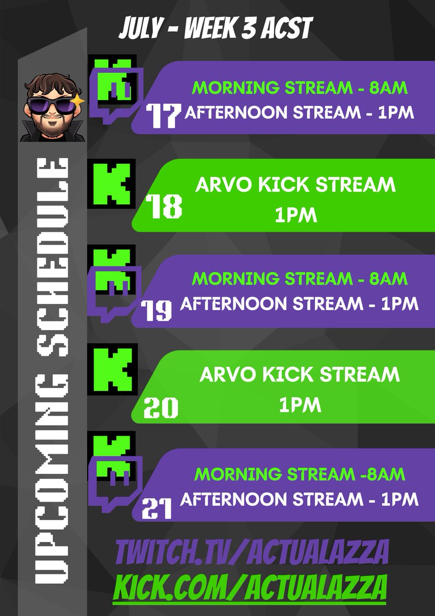 Mixed bag of stuff for the week ahead! Gunning for a PB in IWBTG .. Lots of zombie slaying, exploring some horror titles, and just as always, having an absolute blast bringing that positive vibe <3