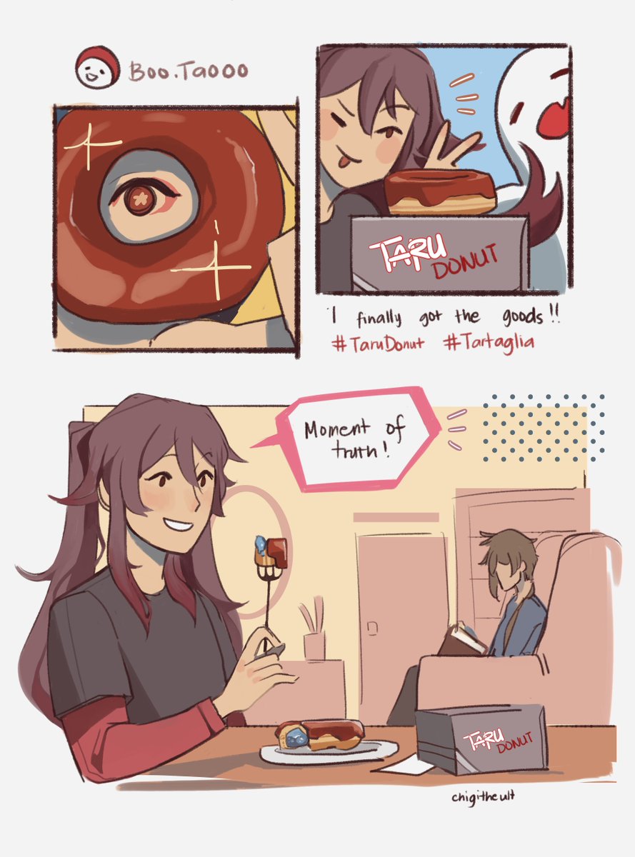 chigitheult's tweet image. pt 1/2 of my little #tartali #タル鍾 idol au 

wherein Zhongli is a single father to Hu Tao who happens to be one of idol Tartaglia's biggest fans