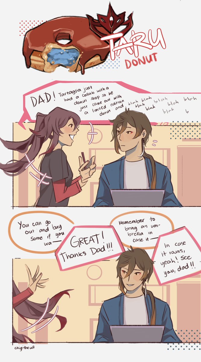 chigitheult's tweet image. pt 1/2 of my little #tartali #タル鍾 idol au 

wherein Zhongli is a single father to Hu Tao who happens to be one of idol Tartaglia's biggest fans