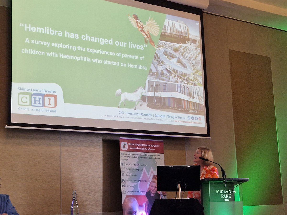Congratulations to @RuthHunterNola1 and Bridin Brady on presenting  real-world feedback from parents of children and adolescents with severe FVIII deficiency in Ireland at the Irish Haemophilia society Parents weekend #Haemophilia @CHI_Ireland @BeatriceNolan16 @HaemophiliaIRL