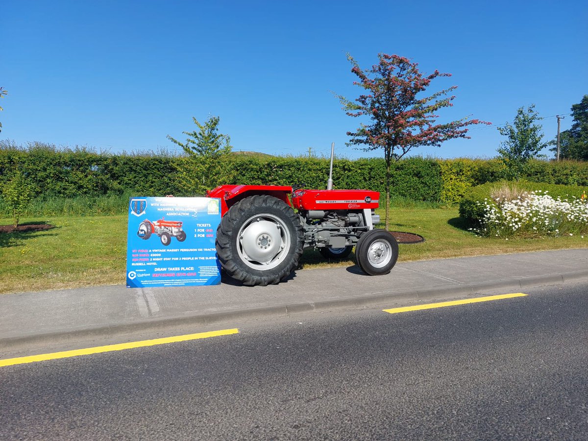 Tickets are still available in local shops & online for the Maghera MacFinns/Maghera Community Development Fundraiser!! 1st Prize is Massey Ferguson 135 Tractor (Pictured below) 2nd Prize €2000 3rd Prize 2 nights for 2 in the Slieve Russell Hotel member.clubspot.app/club/maghera-m…