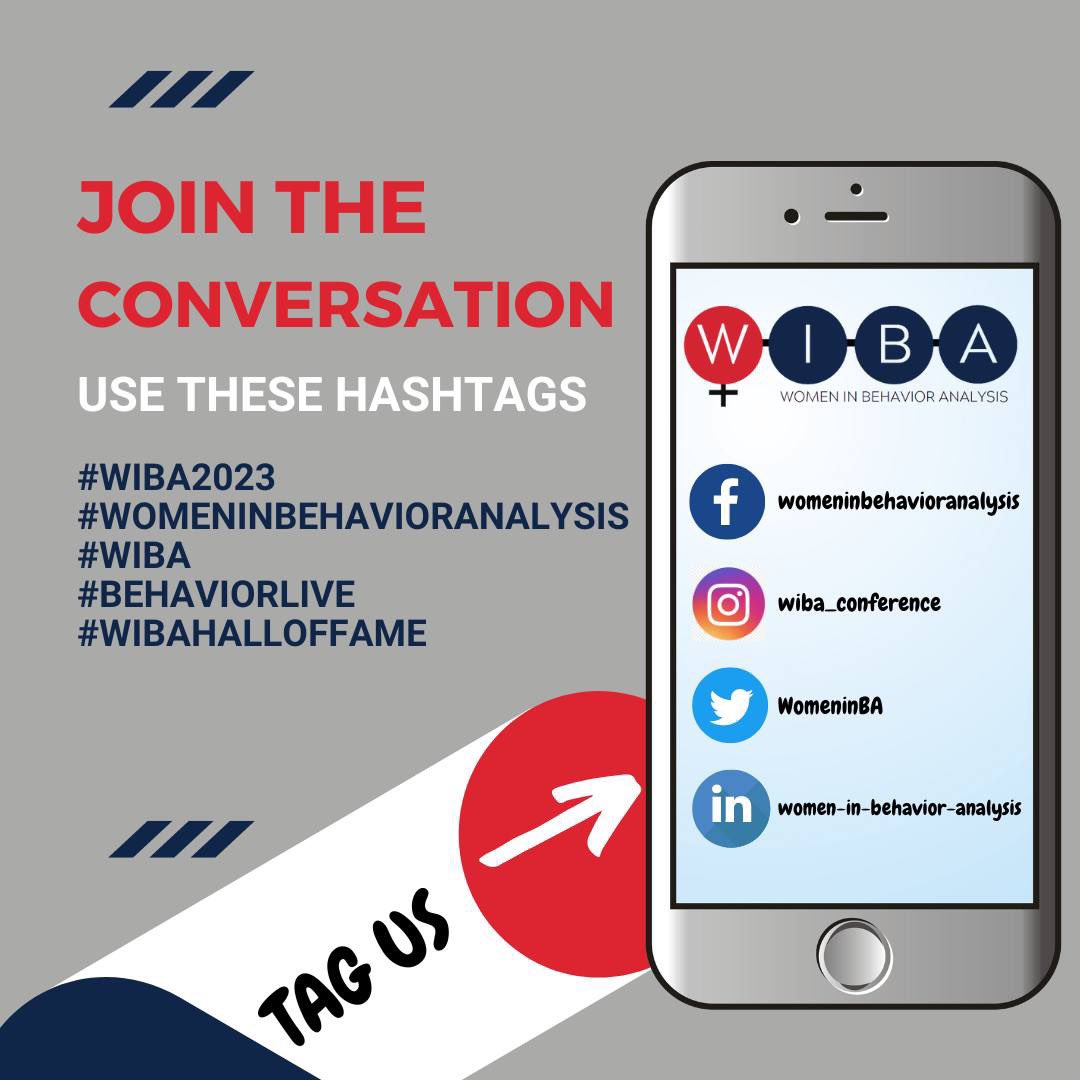 WomeninBA's tweet image. Join the conversation at #WIBA on all your social media!

#WIBA2023 #WomenInBehaviorAnalysis #wibaconference #behaviorlive #wibahalloffame #Facebook #Instagram #Twitter #LinkedIn #WIBACon7 #WIBACon2023