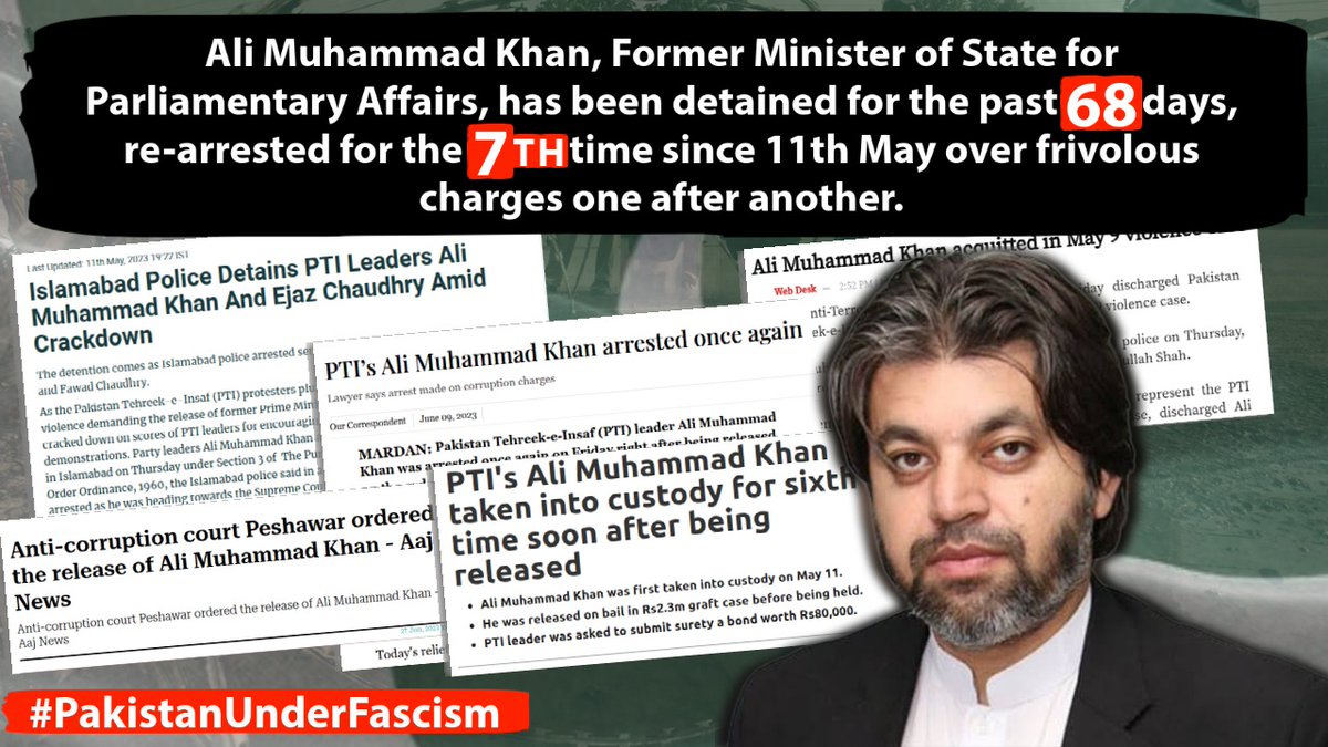 PTIOfficialUSA's tweet photo. Ali Muhammad Khan is one of the nearly ten thousand victims of state brutality. Despite being repeatedly arrested on frivolous charges, he stands firm. 

#سیاسی_قیدی_رہا_کرو https://t.co/KBpi5ULBnR