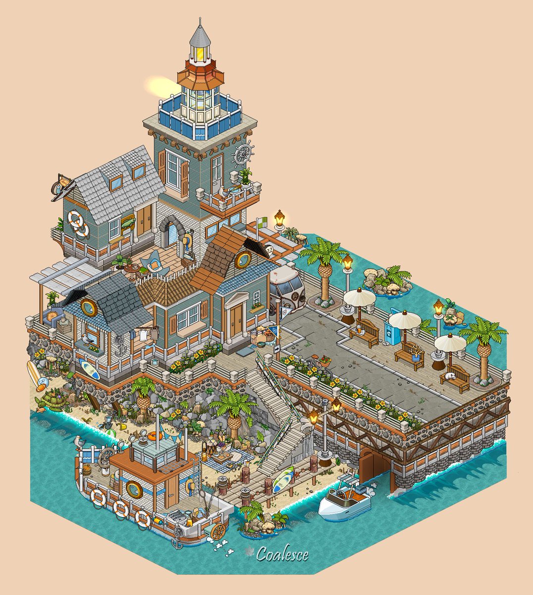 Lighthouse Island 🗼🏝️⛱️
Also that's just a cross-section, the road continues
Not filming fast &amp; furious here 😜

Built on <a href="/habboxfrance/">Habbox</a>