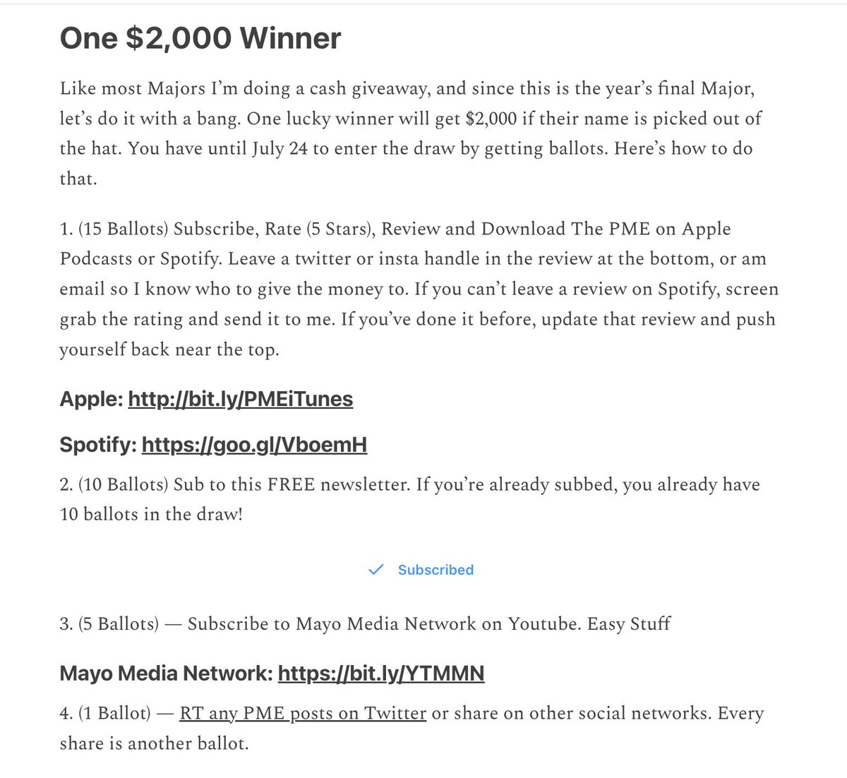 On to #TheOpen

DK Picks youtu.be/r-lWSxKvceE
Player-By-Player youtu.be/ydsI0voBJ3M
Research youtu.be/7Ci0bZBbe40
Newsletter  mayomedia.substack.com

Podcasts
 
Apple: bit.ly/PMEiTunes
Spotify: goo.gl/VboemH

+ I'm giving one person $2K