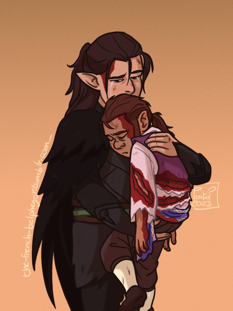 (1/2) While I'm crying about #82, have some buds! Vax and Scanlan made me laugh/cry so much throughout CR1 and TLOVM 💜 So here's a 4+1 kind of thing, like '4 times Vax carried Scanlan' -

#CriticalRole #criticalrolefanart #CriticalRoleArt #VoxMachina #tlovmspoilers