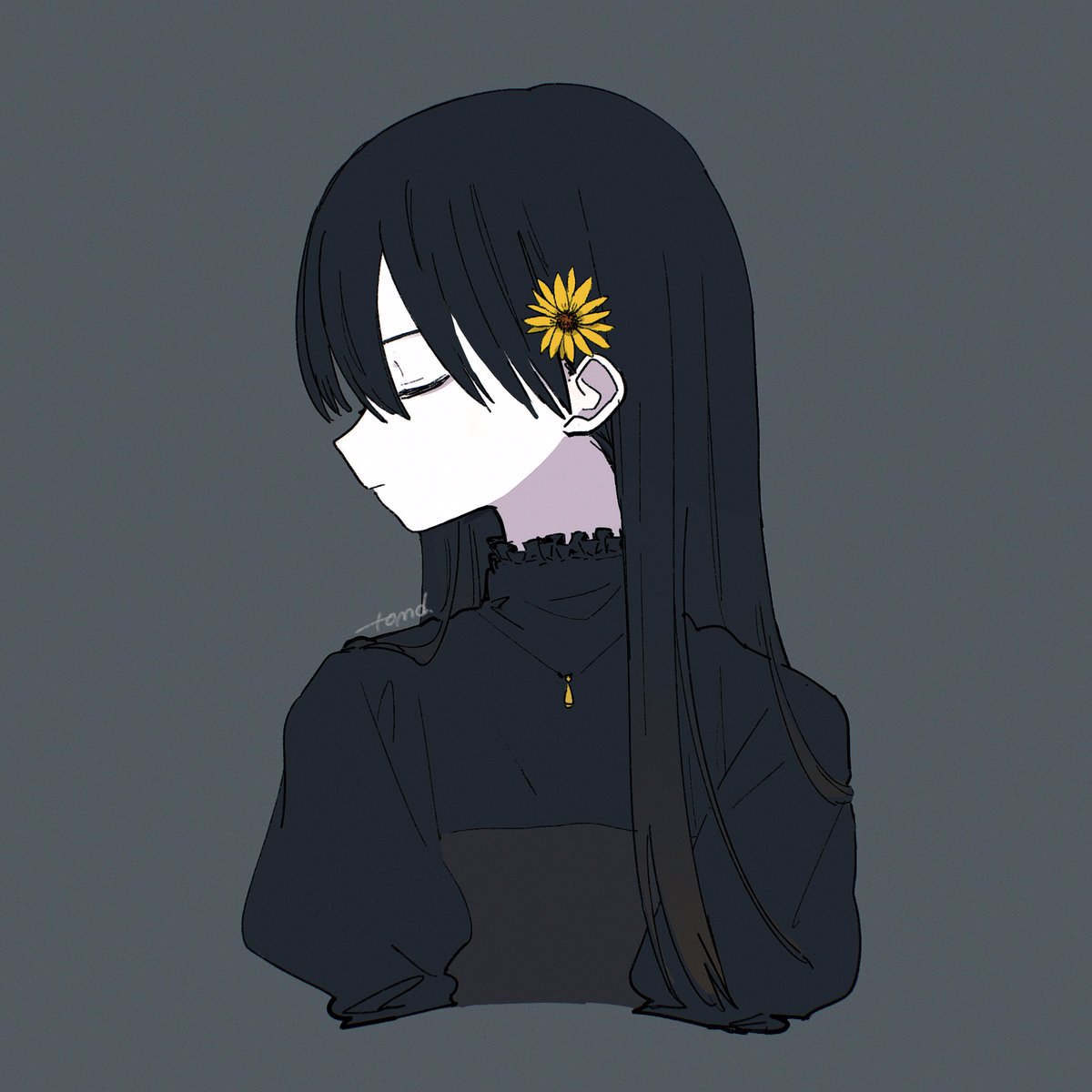 1girl solo closed eyes flower hair flower hair ornament black hair  illustration images