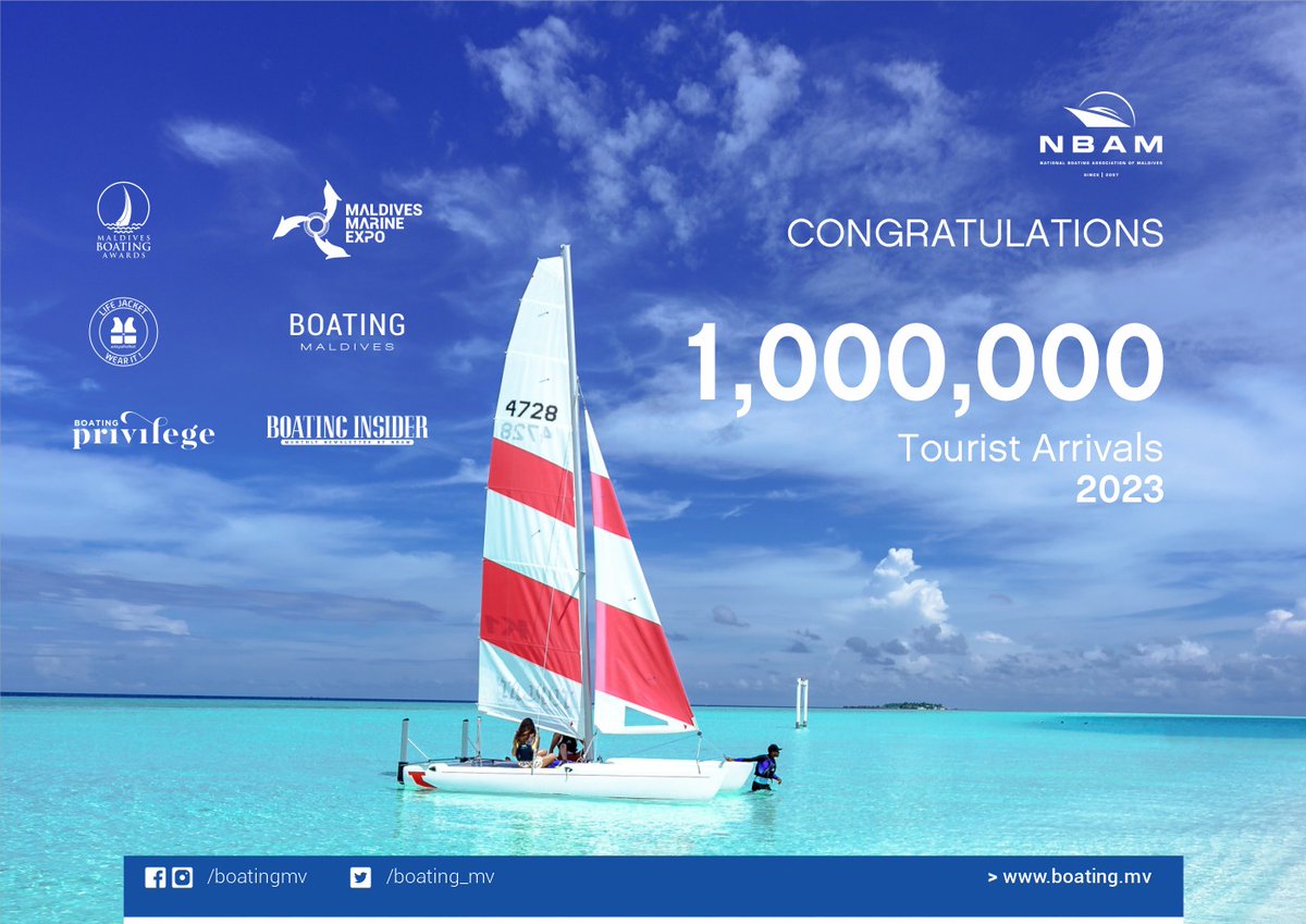 boating_mv's tweet photo. Congratulations 1,000,000 Tourist Arrivals 2023 @MoTmv @mmprc #tourismmv #tourism50 #maldives #nbam #travel #Boatingmv https://t.co/urE4LOLxoJ