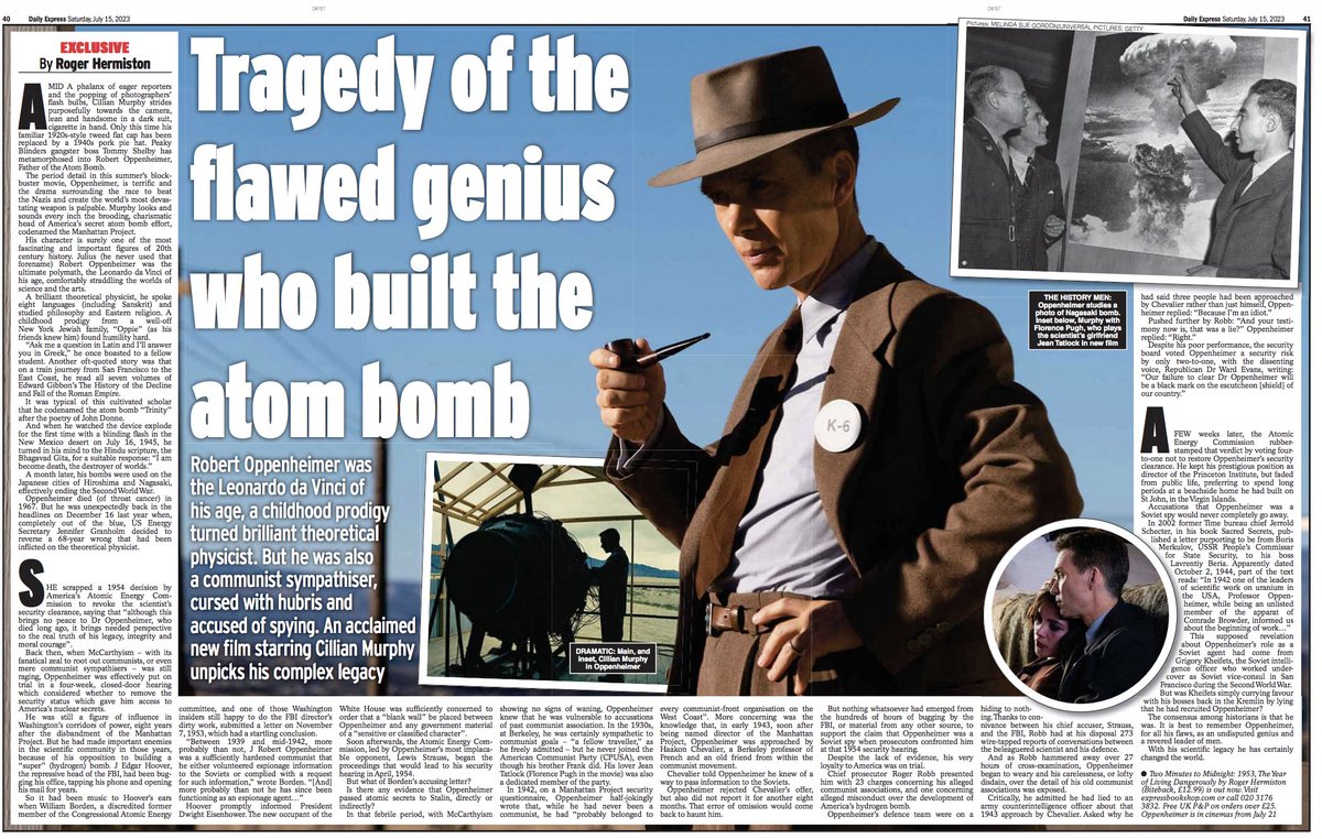 Enjoyed writing this piece about the enigmatic Robert #Oppenheimer, 'father' of the #atom bomb for #ExpressFeatures. The #OppenheimerMovie  looks brilliant and #CillianMurphy has Oppie off to a tee..