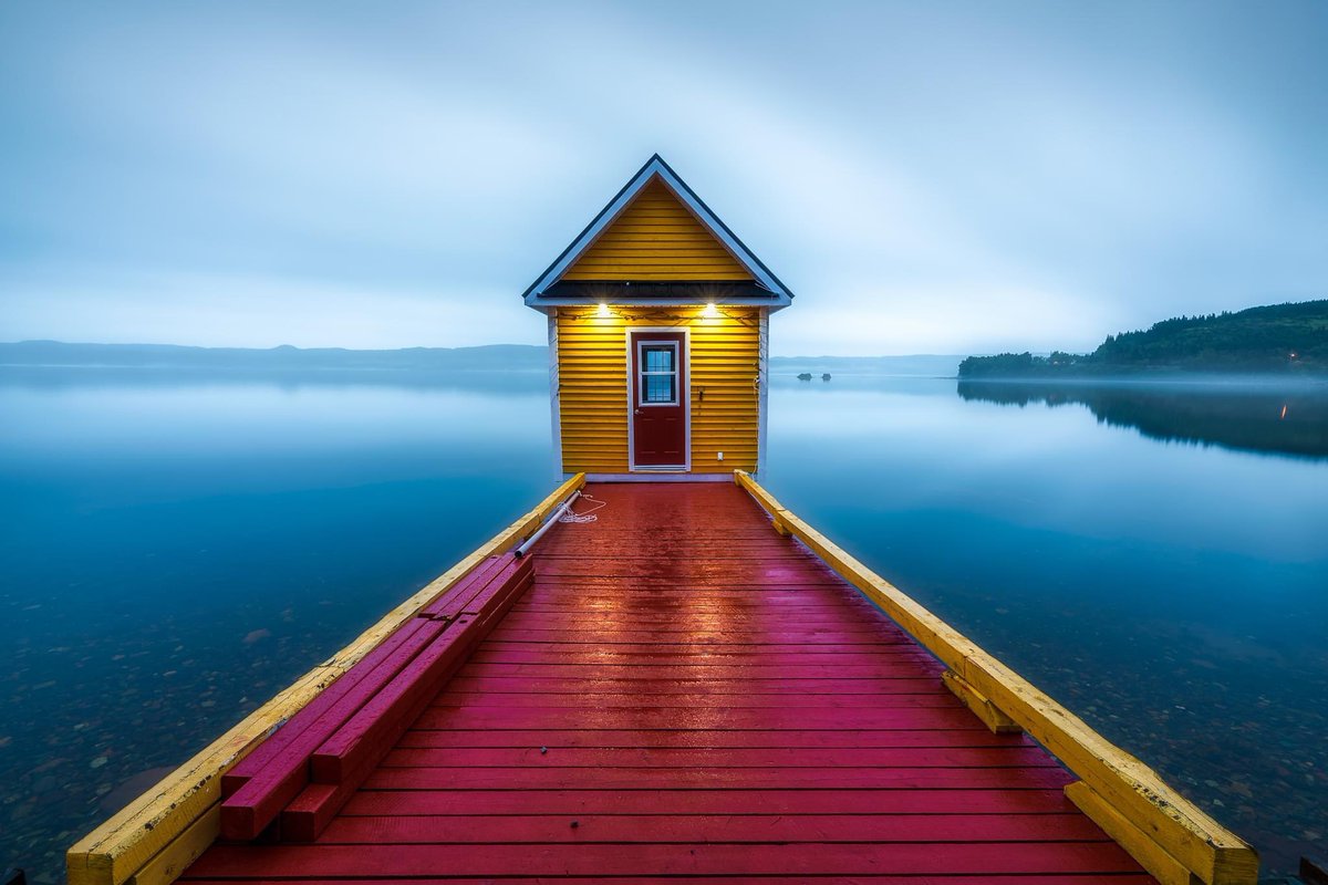 gord_follett's tweet photo. A Yellow Stage at Rattling Brook Newfoundland. Last year I saw this stage and thought it would make a nice shot in misty or foggy conditions. I was back in the area this past week and had a chance to capture it with some mist and showers. I quite happy with the results. This is quickly becoming one of my favourite images.

#newfoundland