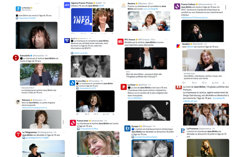 Toujours intéressant de voir les choix icono des médias pour annoncer la disparition d'une femme célèbre d'un certaine âge dont la carrière a perduré jusqu'à la fin de sa vie