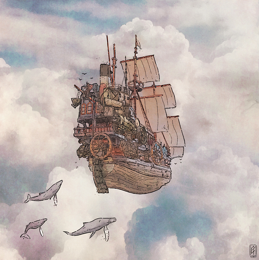 cloud no humans watercraft sky airship ship aircraft  illustration images