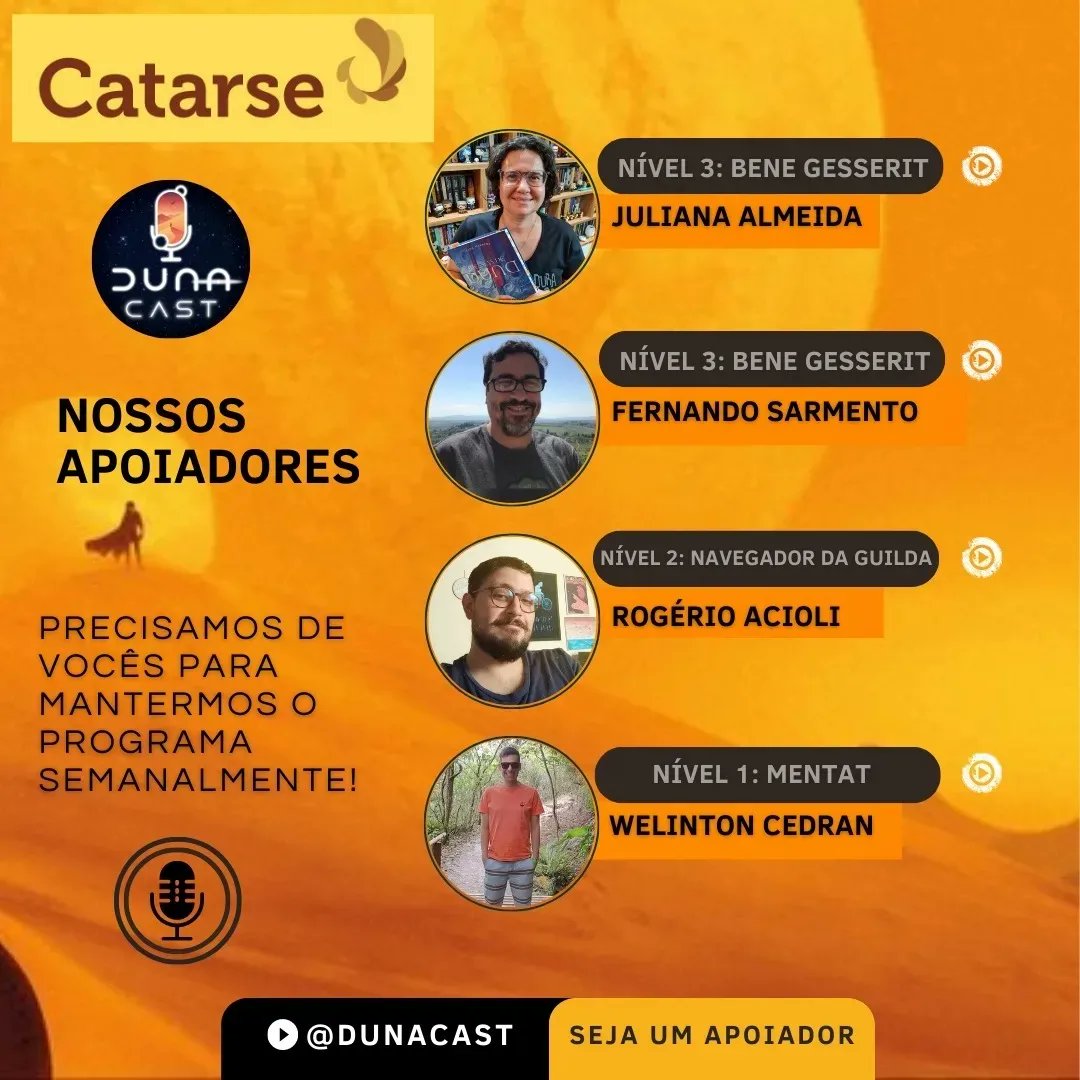 dunacast's tweet photo. Saudações fremen! Queremos agradecer aos nossos apoiadores no Catarse que nos ajudam a manter o podcast DunaCast semanalmente. E quem ainda não está apoiando será uma honra ter a sua participação.
Link do Catarse
https://t.co/mrJyLM0vE7
#podcast #dunacast #catarse #duna https://t.co/al43nhzoFI