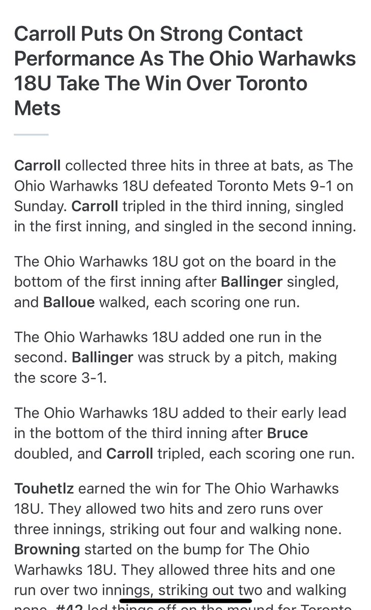 jrm31998's tweet photo. Another big day for Carroll..@Chrisjc2023 @OhioWarhawks @DaytonBaseball https://t.co/LhbQH6z6TS
