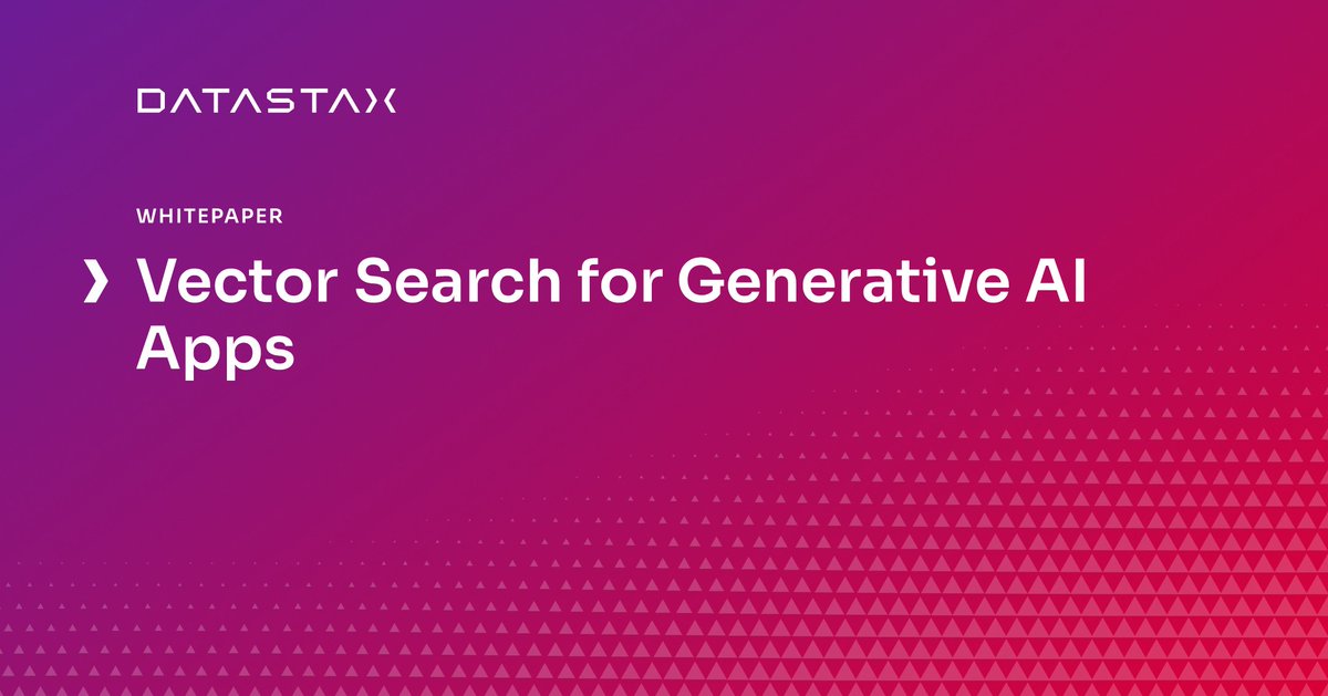 Introducing our new whitepaper on #VectorSearch for #GenerativeAI! DataStax has gathered and answered the most common questions we receive from our clients. 

Whether you're curious or planning to implement GenAI applications, we've got you covered.  ow.ly/ZHvr104O322
