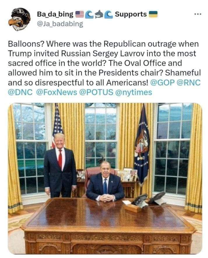 JaneauGRickey's tweet photo. @Proud1inUSA Can someone explain that Trump has done some despicable & treasonous things but Trump actually let Russian Sergey Lavrov sit behind the resolute desk is disgraceful & unamerican.. #WhoAskedForAPardon https://t.co/eSM09S8COb