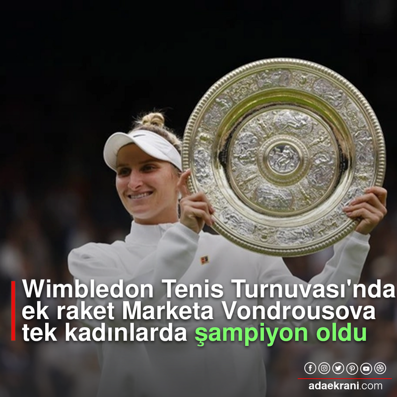 adaekrani's tweet photo. Çek tenisçi, bir saat 20 dakika süren maçtan 2-0 galip ayrılarak şampiyonluğa ulaştı. Sezonun üçüncü grand slam tenis turnuvası Wimbledon'ın tek kadınlar finalinde Tunuslu Ons Jabeur'ü 6-4'lük setlerle 2-0 yenen Çek Marketa Vondrousova, şampiyon oldu.

https://t.co/dqZ7YkCjd7 https://t.co/r3uYdzxqHf