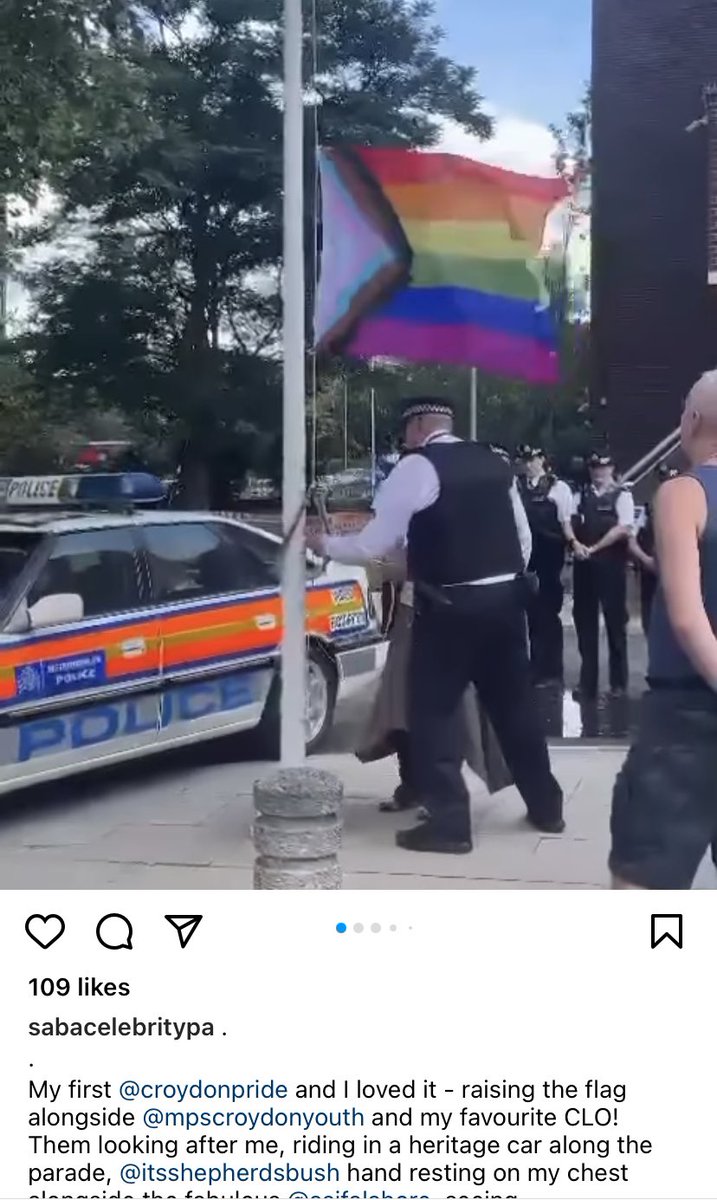 #PrideisPolitical and the police assist with rising its flag above Croydon Police Station, with the instagrammed approval of @CPSUK hate crimes adviser